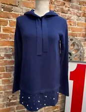 Attitudes by Renee Blue Faux Diamond and Pearl Sweater Hoodie XXS New Tunic
