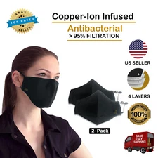 2 Pack Copper Ion Infused Face Masks - Washable, Reusable - 4 Layer Filtration