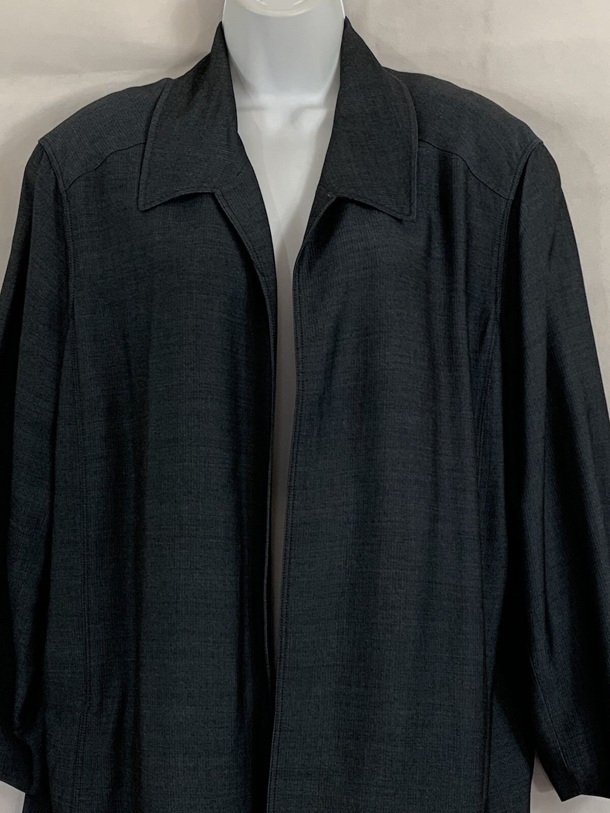 Elana By Tanner Plus Sz 20 Blue Herringbone Open Jacket Blazer Long Sleeves Pkts