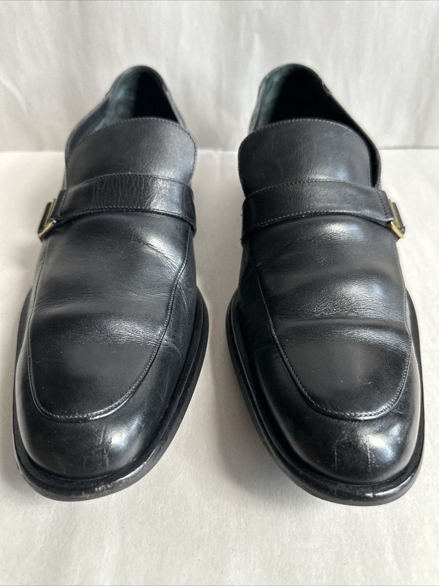 GUCCI Slip On Loafers Gold Buckle & Black Strap Leather  display picture 1