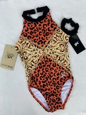 NEW Simone Biles GK Elite LEOTARD Gymnastics CHEETAH POWER Halter BLING Size: AM