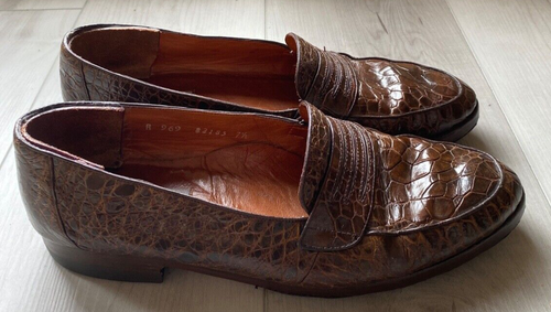 Bally Mens Exotic Vintage Alligator Loafers Brown Sz 7.5 - Picture 4 of 11