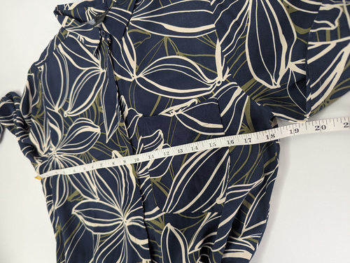 Ann Taylor Dress Womens M Blue Floral Long Sleeve Button Front Belted Career - Picture 7 of 10