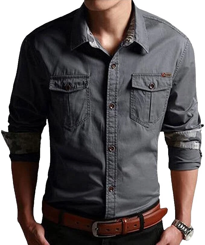 Long Sleeve Solid Casual Button-Down Shirts for Men