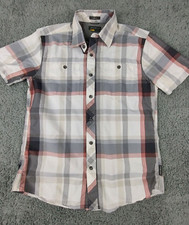 Eddie Bauer Shirt Men's M Gray/Red Plaid Button Lightweight Short Sleeve