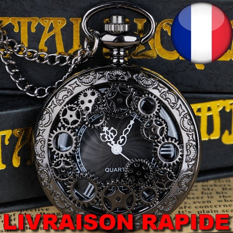 Montre De Poche Vintage Steampunk à Quartz - Cuivre Avec Chaine - Neuf Boîte Cadeau