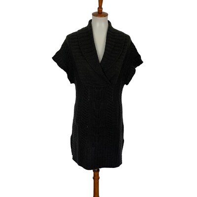Guinevere Gray Cable Knit Short Sleeve Sweater Dress Shawl Collar Boho  Medium