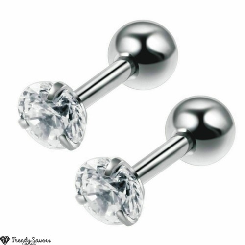 Austrian Crystal Tiny Surgical Steel Cartilage White Ball Screw Stud Earrings - Picture 7 of 24