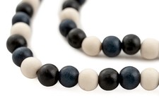 Black, White, and Blue Round Natural Wood Beads 8mm Multicolor Large Hole