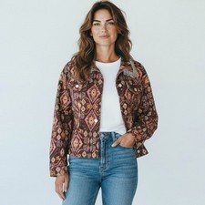 Savanna Jane Corduroy Rhinestone Fringe Jacket Shacket Size S