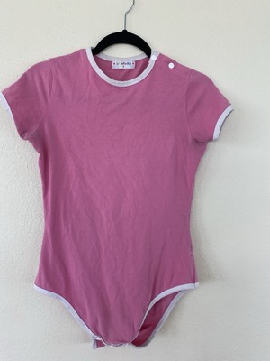 Littleforbig Adult Baby Cotton Romper Pink White Pajama Bodysuit One Piece  Small