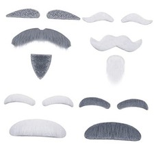 4 Sets Old Fake Mustache and Eyebrows, Grey, White