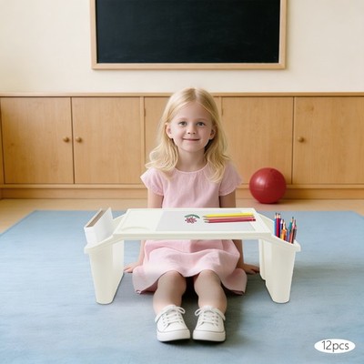 12PCS Children's Lap Tray 50x25x18cm Kids Lap Desk White Stackable Activity Tray