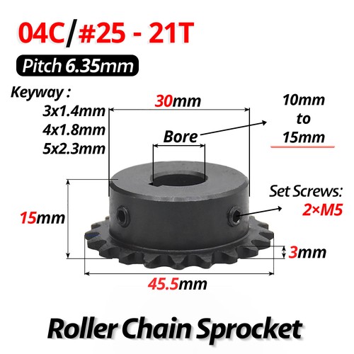 #25 Roller Chain Sprocket With Keyway 04C 13T-40T Tooth Bore 8-30mm Pitch 6.35mm - Picture 19 of 32