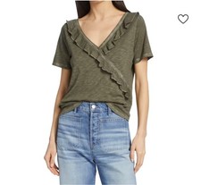 Veronica Beard Jeans Dubois Ruffled Pima Cotton T-Shirt Light Army size S 158