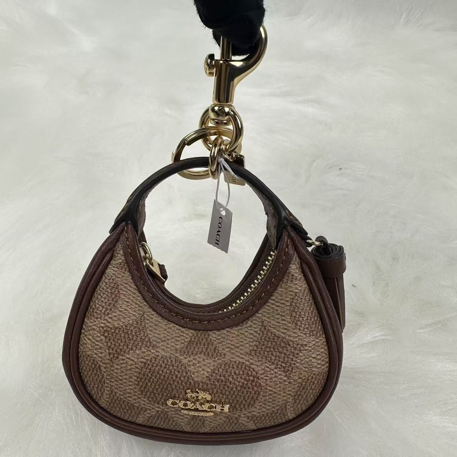Coach Mini Carmen Bag Charm In Signature Canvas Gold/Tan/Brown CBK67 NWT