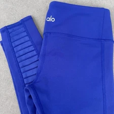 Alo Yoga Leggings Small Moto High Waist Royal Blue Sculpting Glossy Mesh Panels