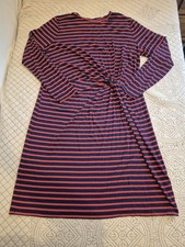 GAP Women's XXL Tall Faux Wrap Longsleeve Dress Navy Red Stripe