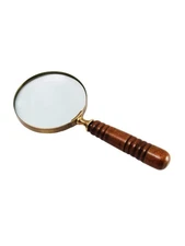 Brass 10X Handheld Magnifier, Wood Handle, Antique, Ideal for Reading, Inspec...