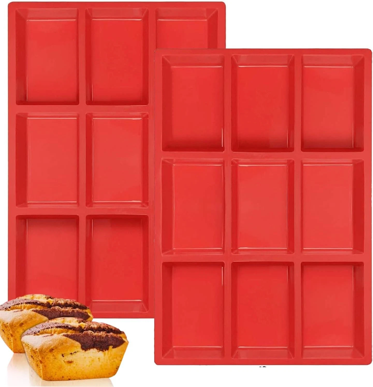 2-Pack Mini Loaf Pans, Silicone Non-Stick Bread Baking Mold, 9 Cavities, BPA-Fre