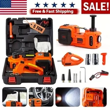 Electric Hydraulic Car Floor Jack 5 Ton 12V w/ Impact Wrench &Tire Inflator Pump