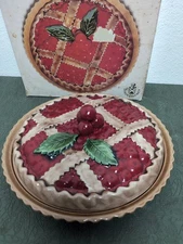 Sanor Ceramica Portugal Vintage Cherry Pie Dish Plate Cherry Cover 12"