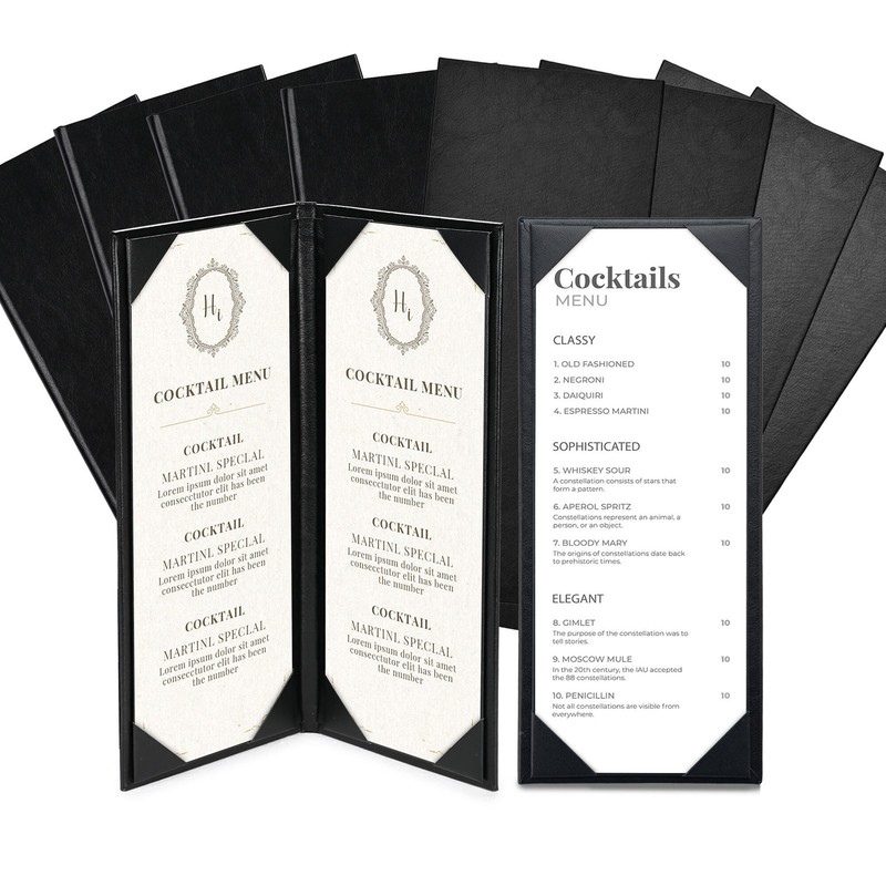 WeChef 4.25x11" Menu Covers Holders 5 Pcs 1 View & 5 Pcs 2 View kit PU Leather