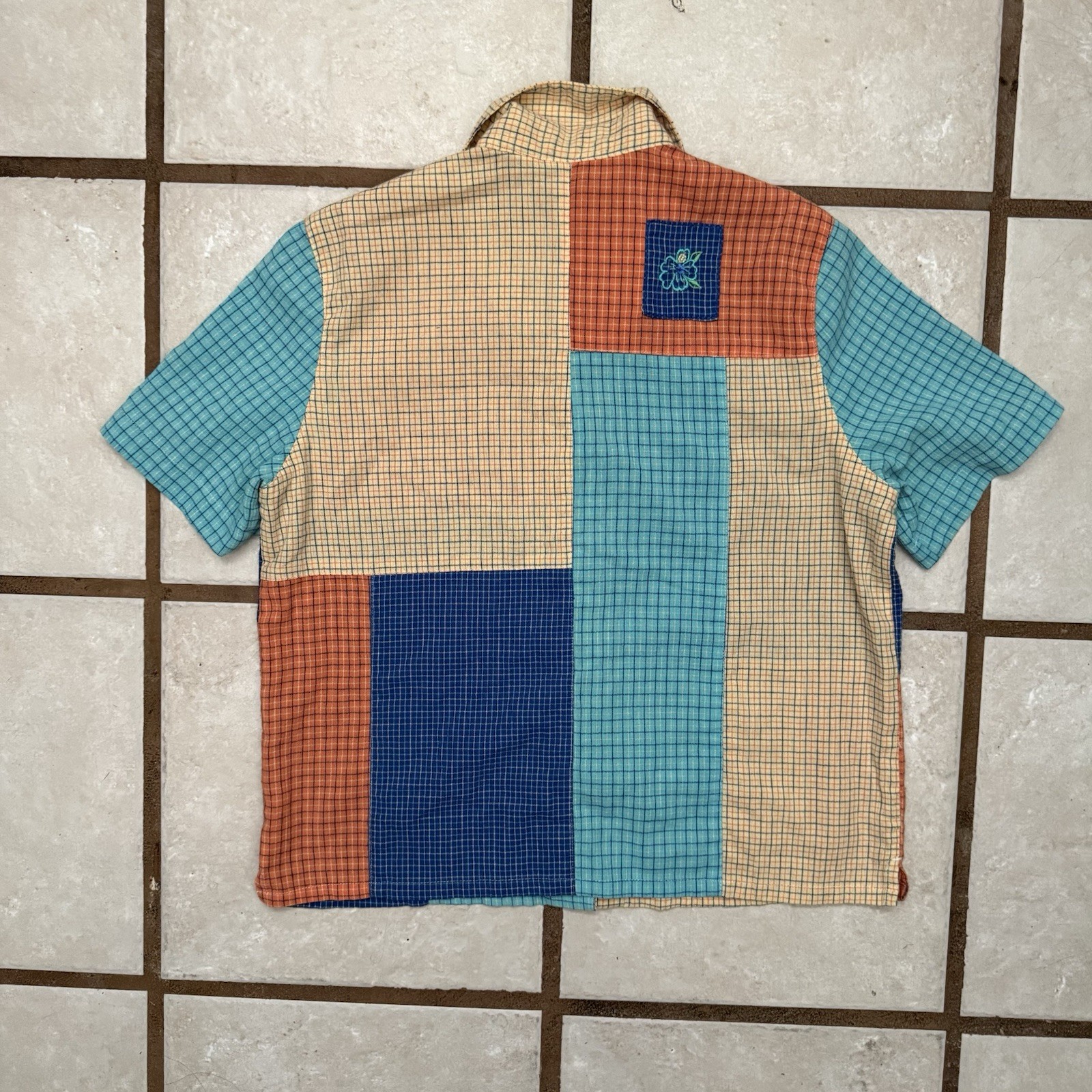 Vintage Patchwork Short Sleeve Button Up Shirt Wo… - image 2