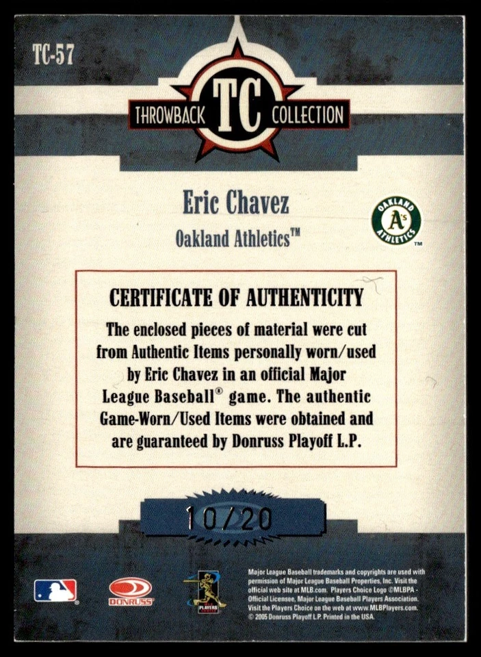 2005 Donruss Throwback Threads Collection Signature Material Combo Eric Chavez - Image 2 of 2