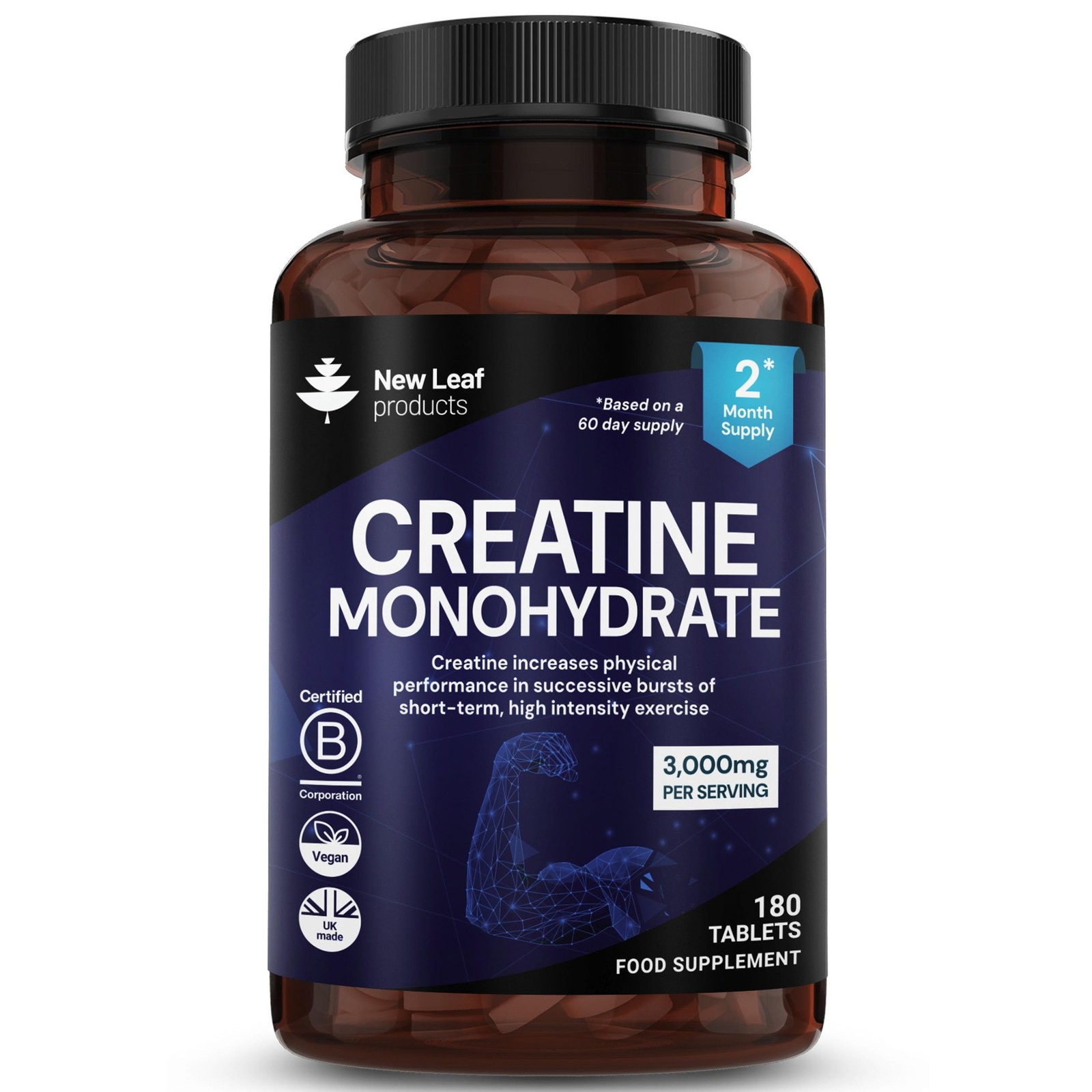 New Leaf Health Blue Creatine Monohydrate Tablets 3000Mg P/S, 2-Months Supply In - Image 3