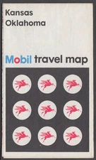 Mobil Gasoline Travel Map Kansas & Oklahoma 1975