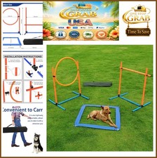 Dog Agility Set 3 Jump Ring Poles Pause Box Indoor Outdoor Portable Training
