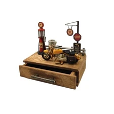 Route 66 Desk Table Decor Gas Station Model Motorcycle yellow storage box