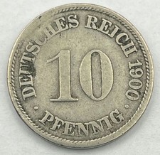 1900 F Germany 10 Pfennig Stuttgart Mint KM#12 Copper-Nickel World Coin Foreign