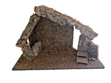 VTG Musical Nativity Manger Stable Wood &greenery  Christmas Crèche-Silent Night