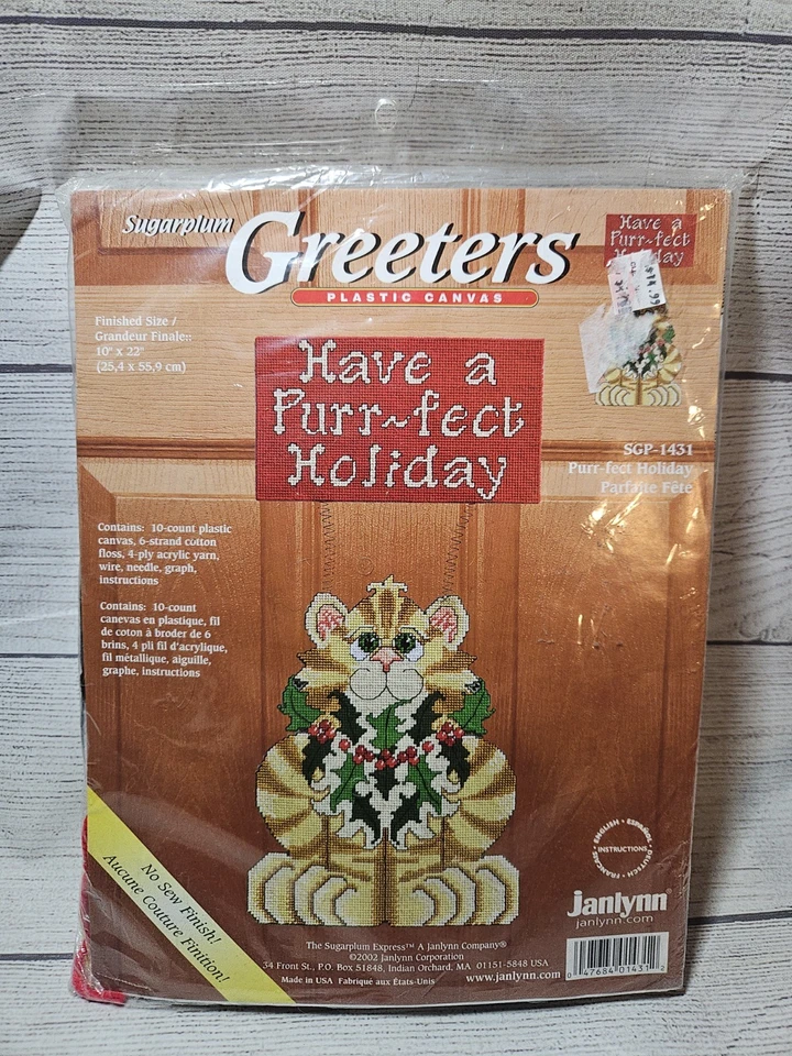 Cat Christmas "Have A Purr-fect Holiday" Plastic Canvas Kit 2002 NOS Janlynn/Gre - Image 3 of 4