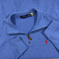 Polo Ralph Lauren Sweater Men XL Light Blue Pullover Quarter 1/4 Quarter Zip Red