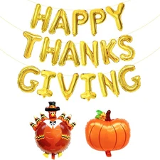 KatchOn, Happy Thanksgiving Balloon Banner Set - Large 16 Inch, Pack of 3 | T...