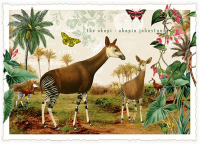Tausendschoen Postcard Okapi Zebra Giraffe Glitter postcrossing