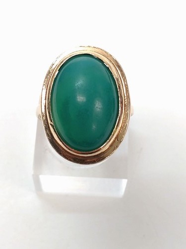 Vintage 9ct Yellow Gold Dress Ring Oval Cabochon Green Onyx Scrap Repair 5.39g - Picture 5 of 14