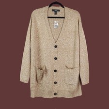 NWT Forever 21 Womens Marl Tan Button Front Knit Long Cardigan Sweater Size S