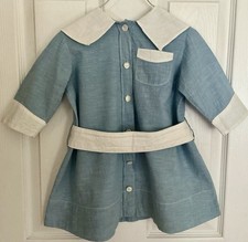 Vintage 1940's Girls School Dress Cotton Chambray White Sailor Collar Handmade