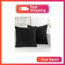 HERAYLI Corduroy Decorative Throw Pillow Covers, Boho Stripe Soft Square Cushion