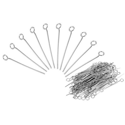 200Pcs Eye Pins Jewelry Findings 22 Gauge 26mm Stainless Steel Eye Pins, Silver