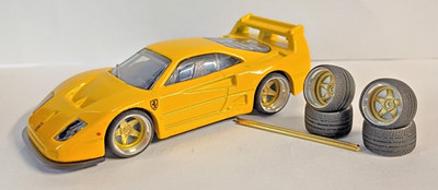 CUSTOM ALLOY & GOLD WHEELS NO CAR FITS ON FERRARI HOT WHEELS CARS 1/64 10.5 mm