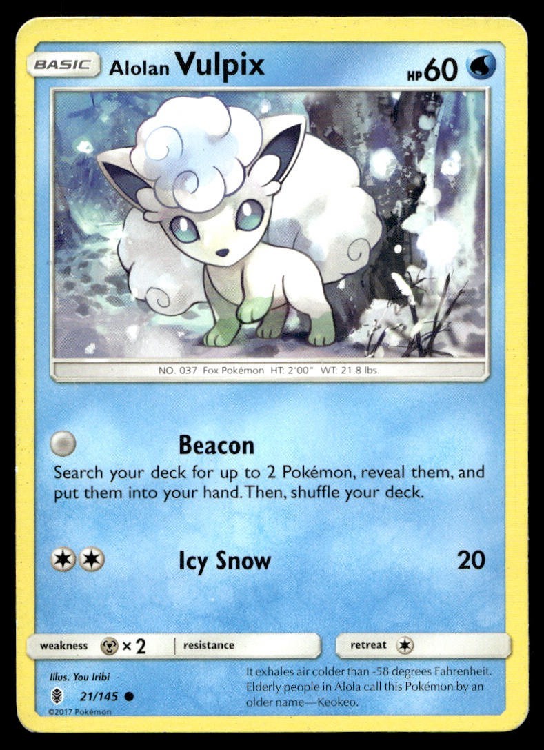 Alolan Vulpix 21/145 Pokemon Card Guardians Rising Common 60 HP LP U22