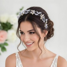 Crystal Bridal Headband Wedding Hair Vine Floral Faux Pearl Rhinestone Leaf