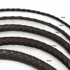 Round Braided Leather Cord, 6mm - Folded Bolo Genuine Leather Strap 1.1 yard