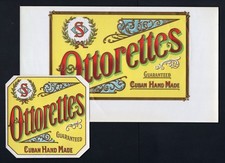 RARE Old Original OTTORETTES Cigar Label Pair - NICE DESIGN - RED LETTERING