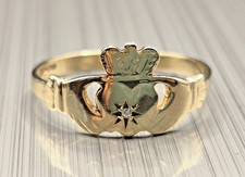 Vintage 9ct Gold Diamond Claddagh Ring, Size O 1/2